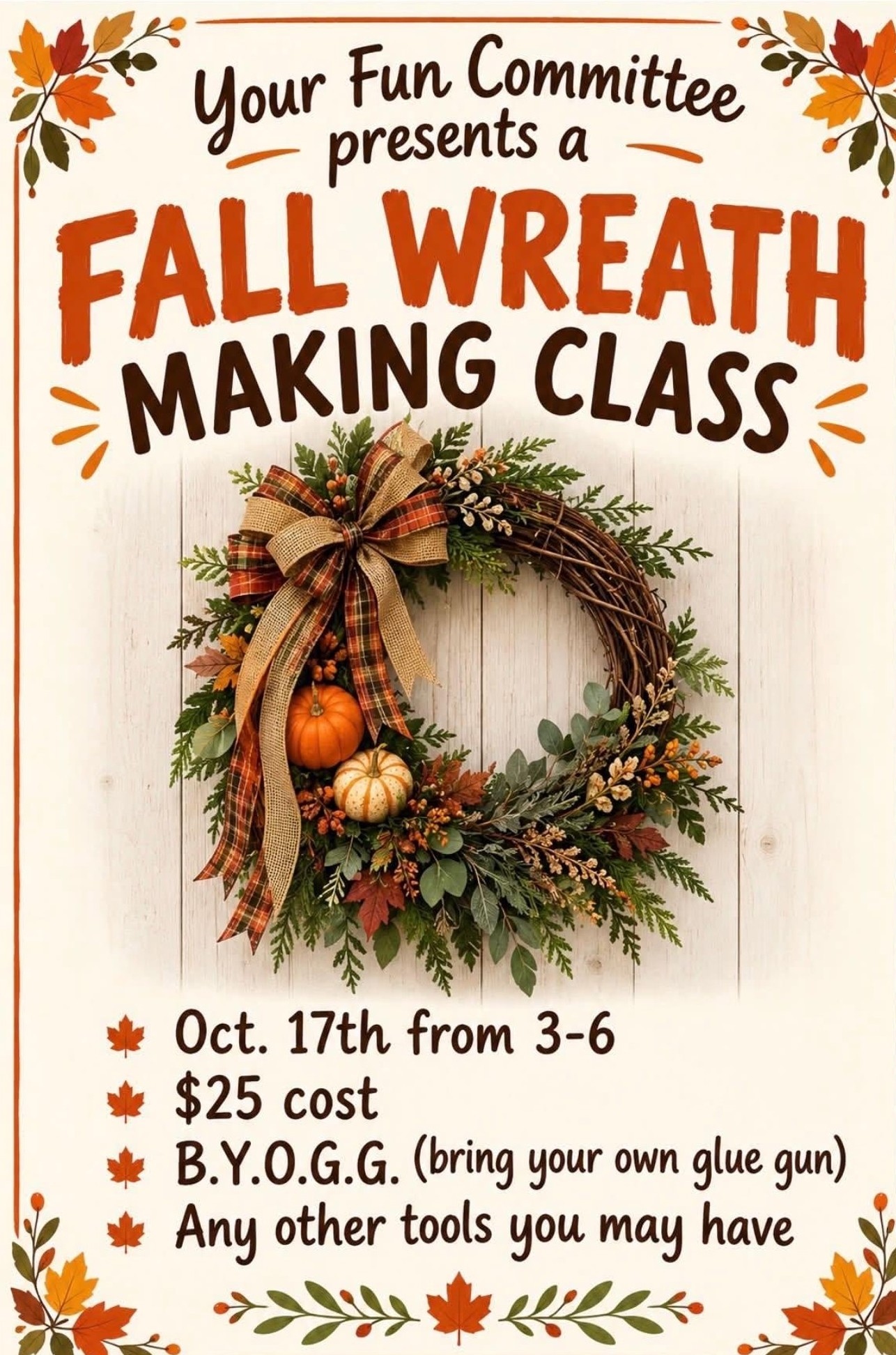 Fall wreath making class flyer